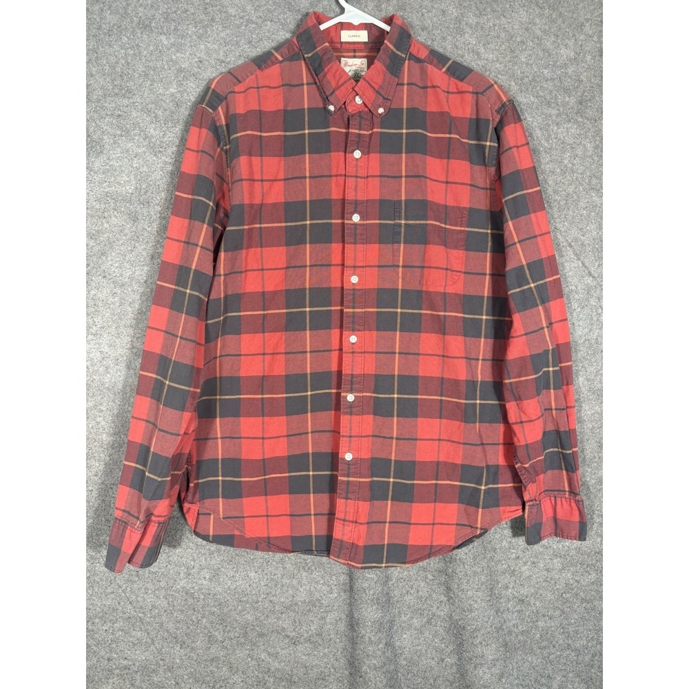 J.Crew Mens Broken-In Oxford Plaid Button Down Shirt Red Black AU763 Large